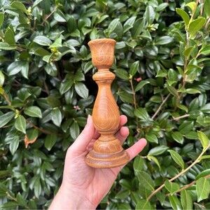 Vintage Wooden Taper Candle Holders Candlestick Brown